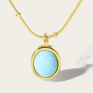 18K Gold Plated Stainless Steel Rope Necklace with Stone Pendant